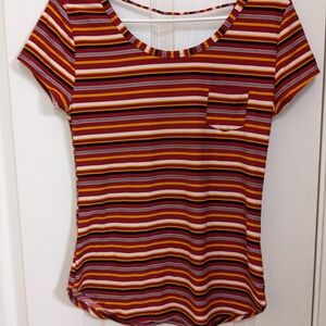 No Boundaries Striped Scoop Neck Tee in Red and Yellow